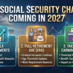 nfographic showing 3 big Social Security changes coming in 2027, including COLA adjustments, full retirement age rules, and taxation and earnings limits