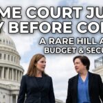Supreme Court justices Amy Coney Barrett and Elena Kagan walking on the steps of the US Capitol before they testify before Congress.
